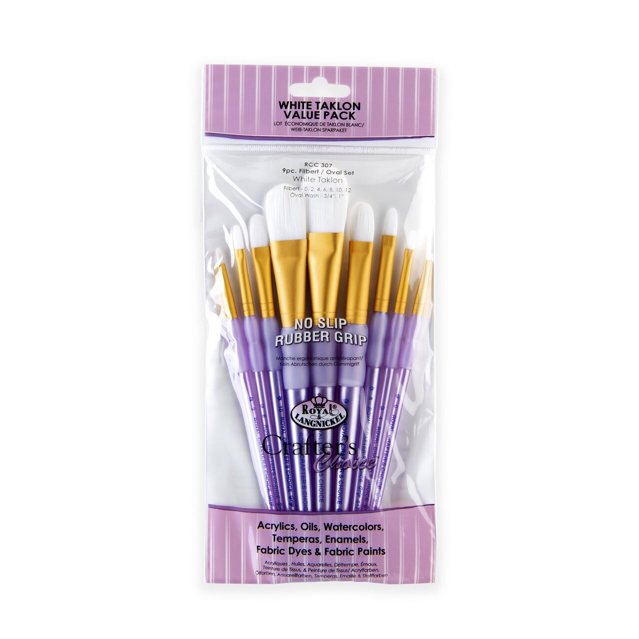 RCC 307 | Crafter's Choice™ 9pc White Taklon Variety Brush Set